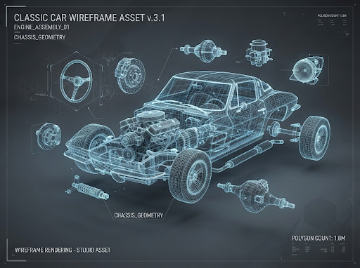 Classic Muscle Car Wireframe & Blueprint Pack thumb image